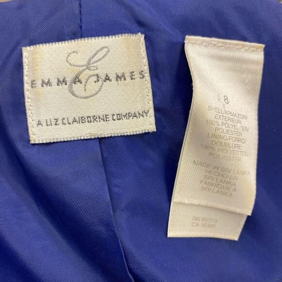 EMMA James by Liz Claiborne academia blue 3 button blazer with accent brooch - Picture 3 of 5